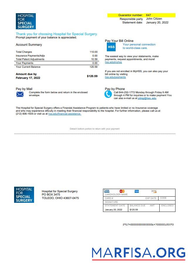 Blank USA Ohio Hospital For Special Surgery utility bill template in Word and PDF format